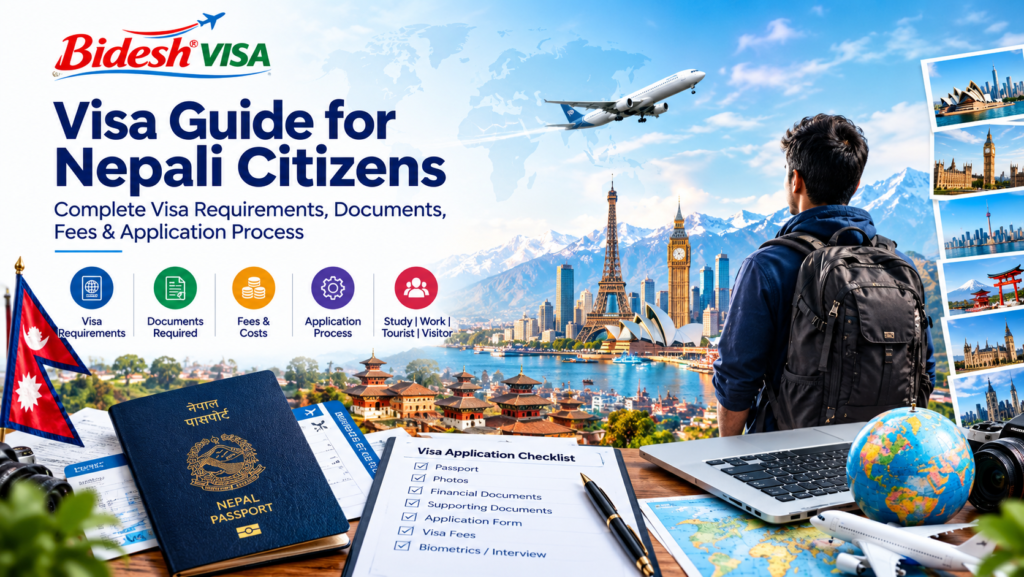 Visa Guide for Nepali Citizens featuring Bidesh VISA, Nepal passport, visa application documents, fees, requirements and international travel