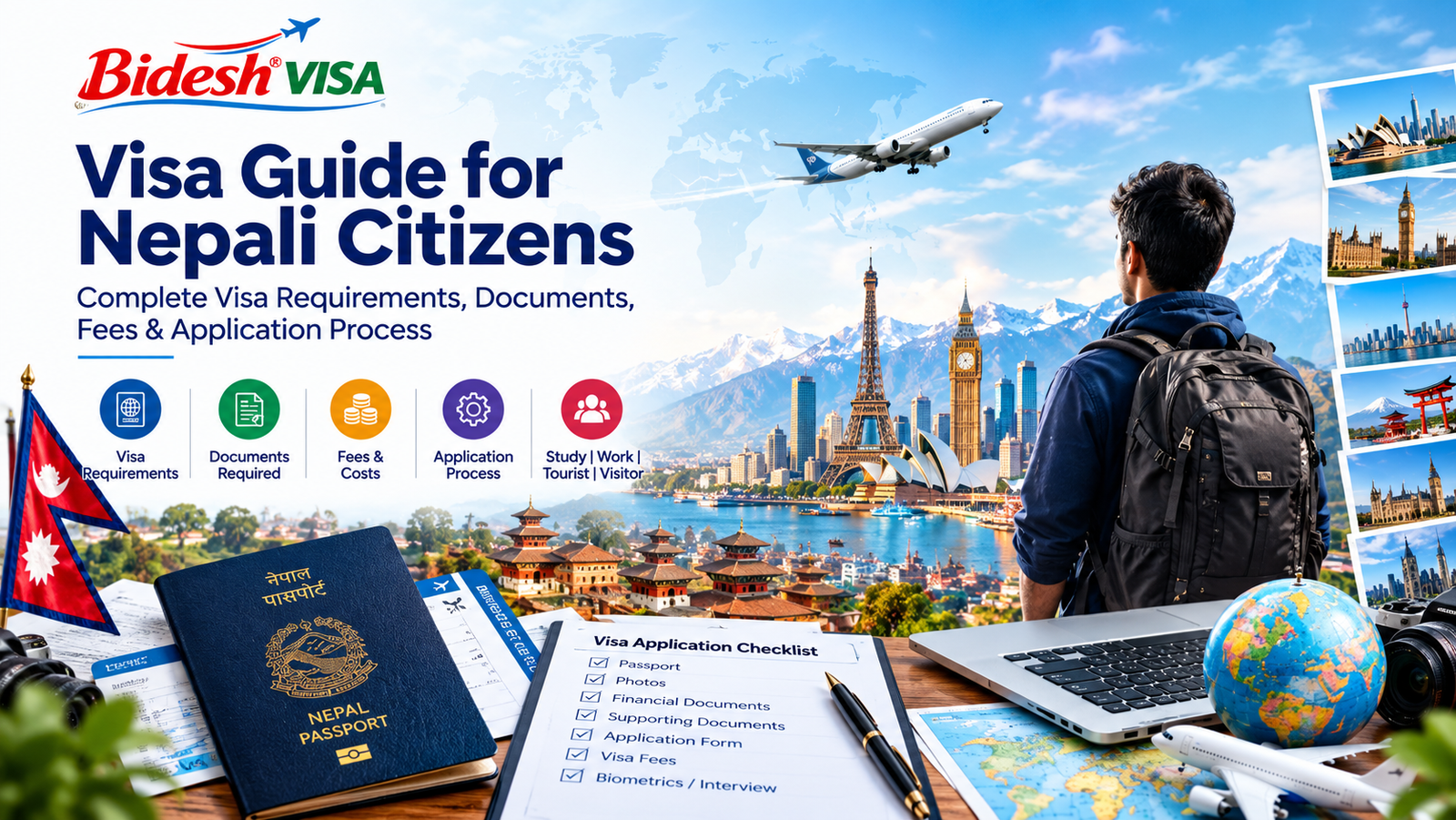 Visa Guide for Nepali Citizens featuring Bidesh VISA, Nepal passport, visa application documents, fees, requirements and international travel