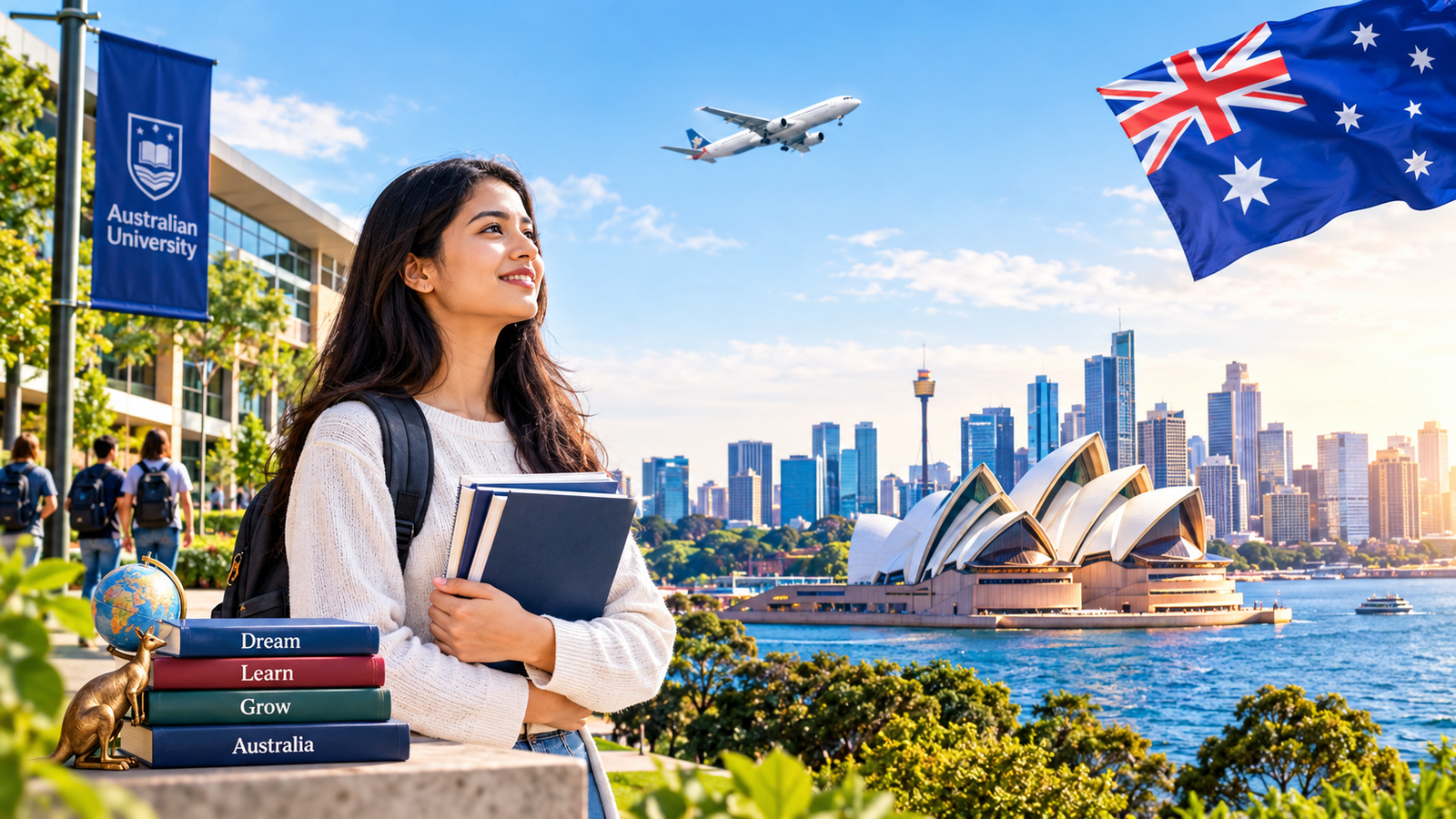 Study in Australia from Nepal: Nepali students walking through a modern Australian university campus during orientation